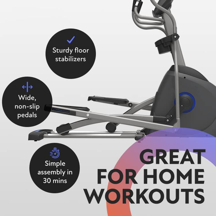 EX-59 Elliptical Trainer Exercise Machine for Home Workout, Fitness & Cardio, Compact Cross-Trainer with Bluetooth, Built-in Speakers, 10 Resistance Levels, 300 lb Weight Capacity