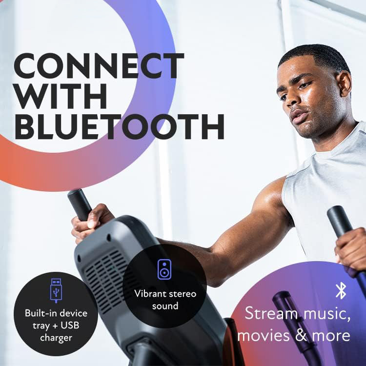 EX-59 Elliptical Trainer Exercise Machine for Home Workout, Fitness & Cardio, Compact Cross-Trainer with Bluetooth, Built-in Speakers, 10 Resistance Levels, 300 lb Weight Capacity