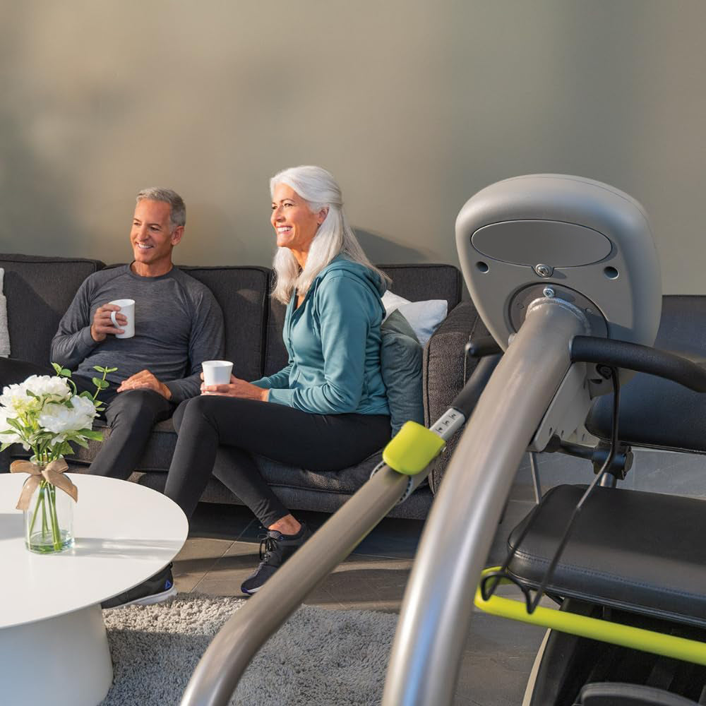 T4r Recumbent Cross Trainer Stepper, Gray/Green, Low-Impact Exercise with Adjustable Arm & Leg Position, 360-Degree Swivel Seat, Engaging Programs, & Compatible