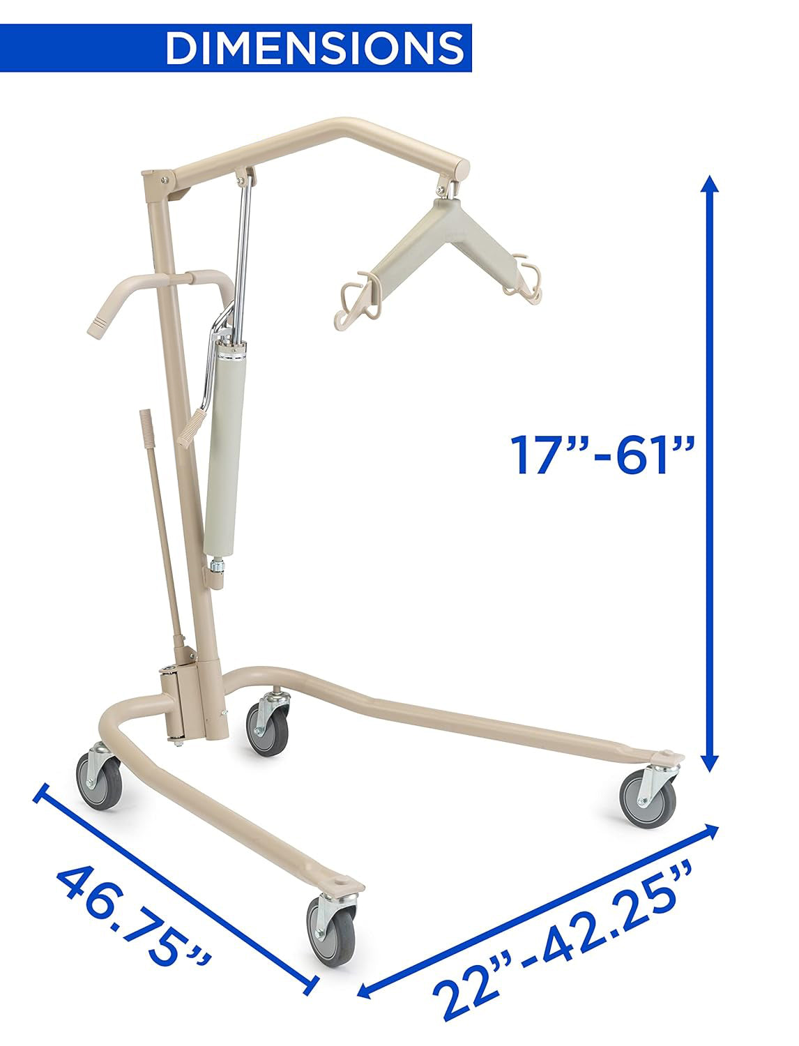 Lightweight Hydraulic Patient Lift, White, 450 lb. Weight Capacity, 9805P, Beige