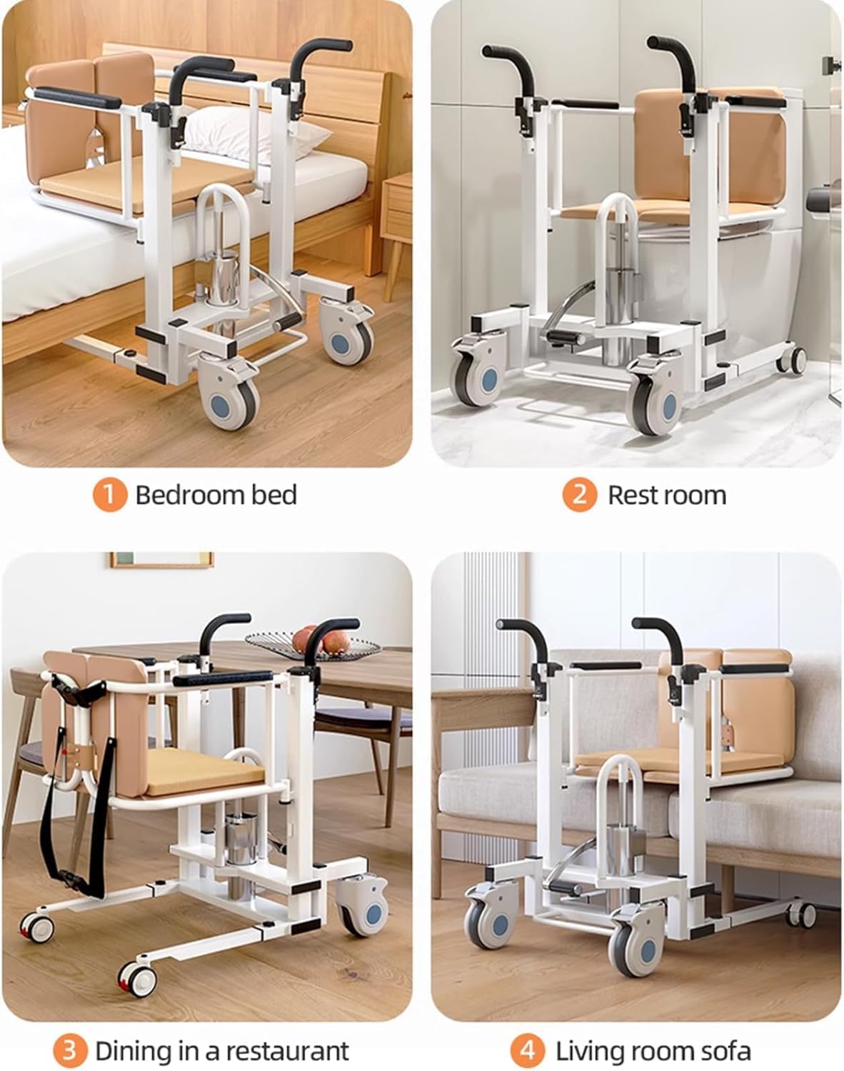 Hydraulic Patient Lift Transfer Chair for Home – 400 lb Capacity, 180° Split Seat & Commode Wheelchair for Seniors & Disabled, Easy to Use for Transfers from Beds, Toilets, Shower & Cars