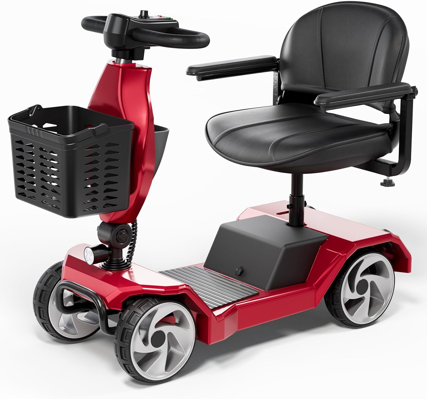 Foldable Mobility Scooters 4 Wheel Lightweight Mobility Scooters for Adults, Powered Electric Wheelchair, Mobility Scooter with Seat, Folding Travel Motorized Scooter (Red)