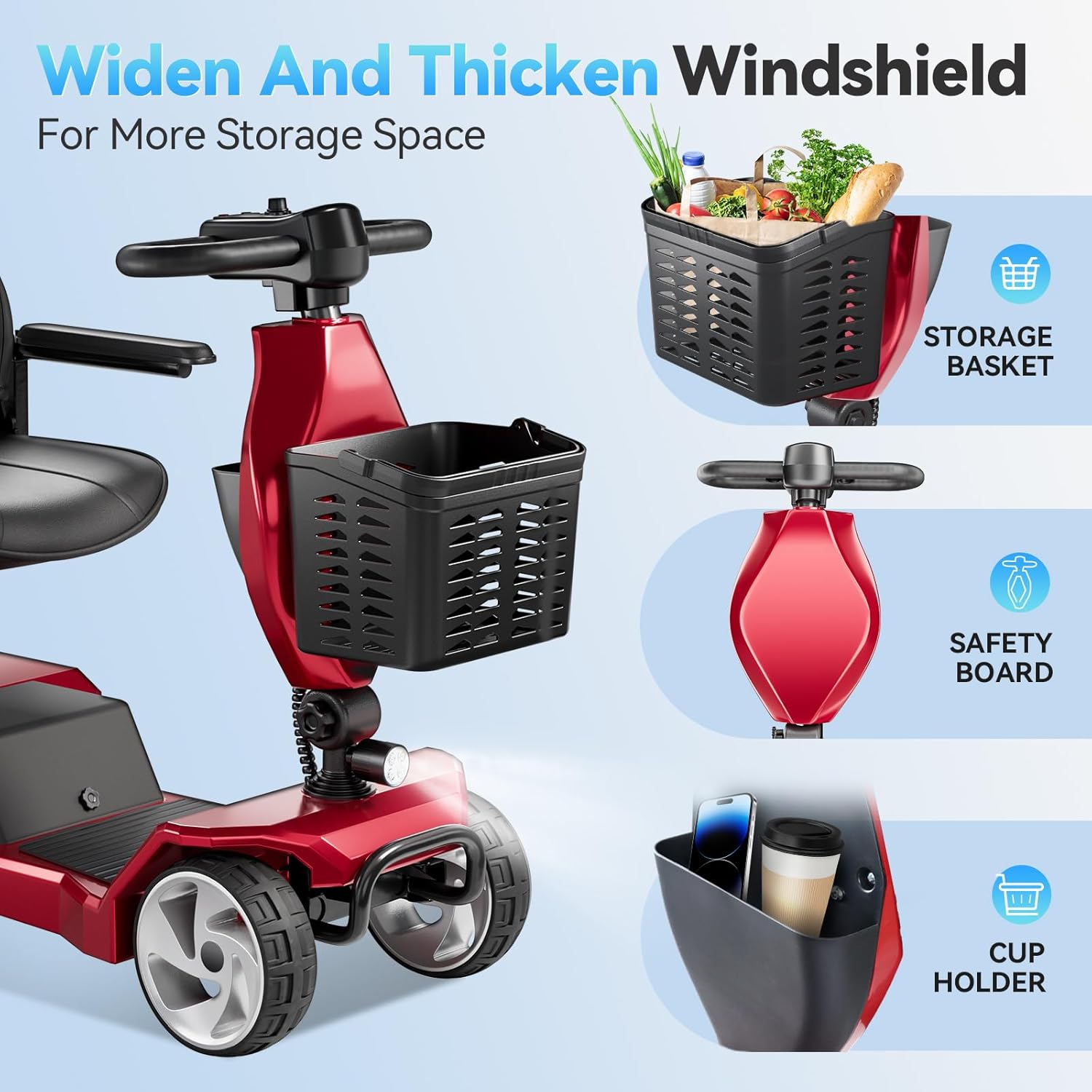 Foldable Mobility Scooters 4 Wheel Lightweight Mobility Scooters for Adults, Powered Electric Wheelchair, Mobility Scooter with Seat, Folding Travel Motorized Scooter (Red)