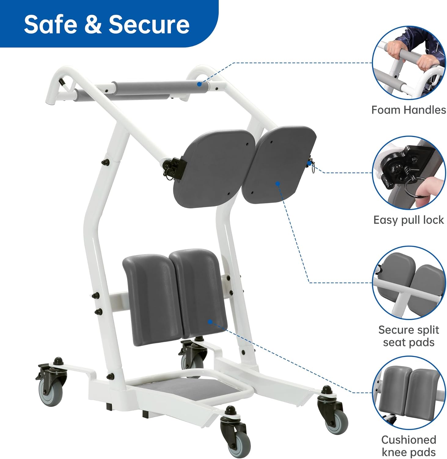 Stand Assist Patient Transport Unit, Safely Sit, Stand, Transfer & Transport, Fall Prevention Patient Transfer Lifter