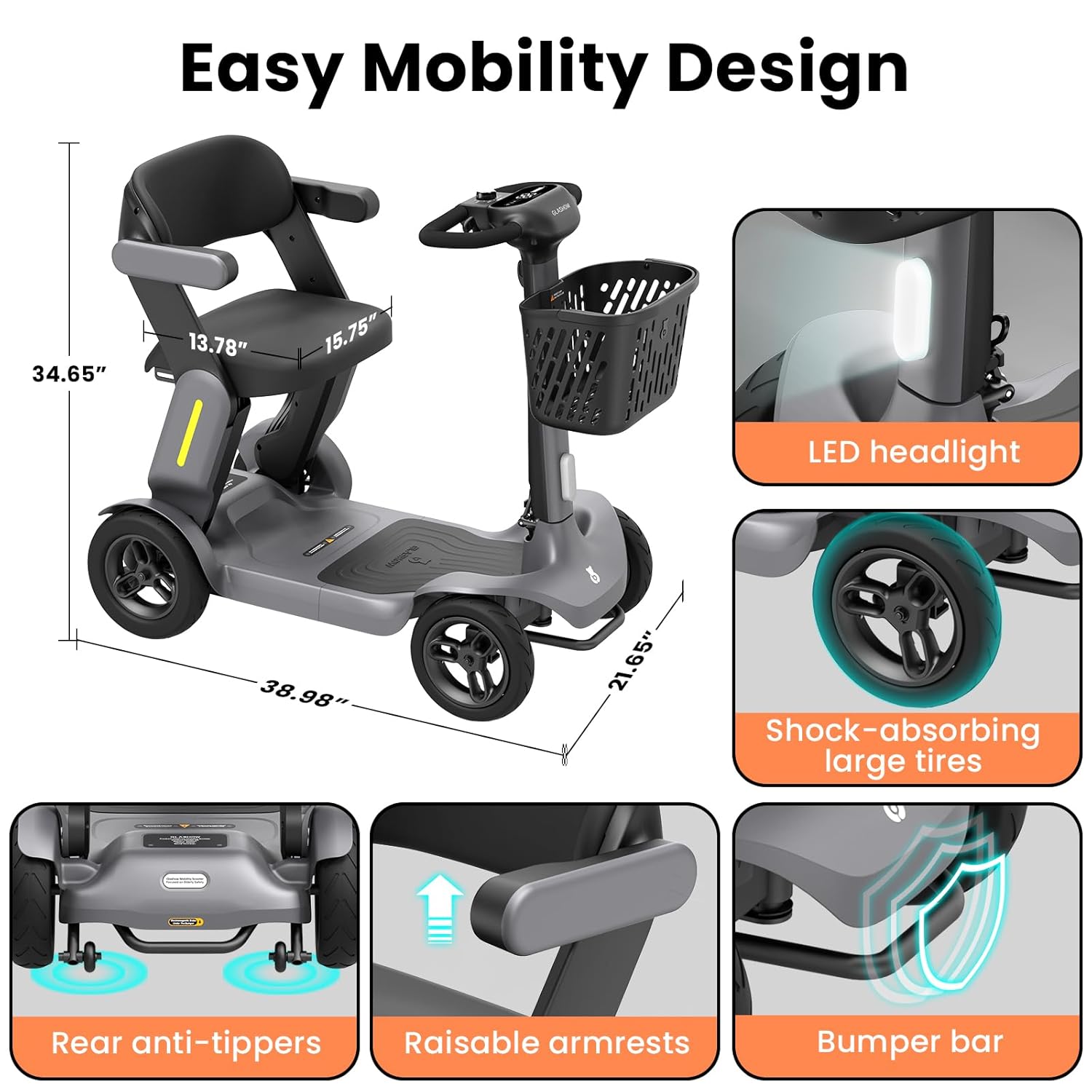 S3 Mobility Scooter for Seniors - Foldable Mobility Scooter for Adults - 25 Miles on 1 Charge, Enhanced Safety, Lightweight for Travel, LED, Basket, 6 MPH Max