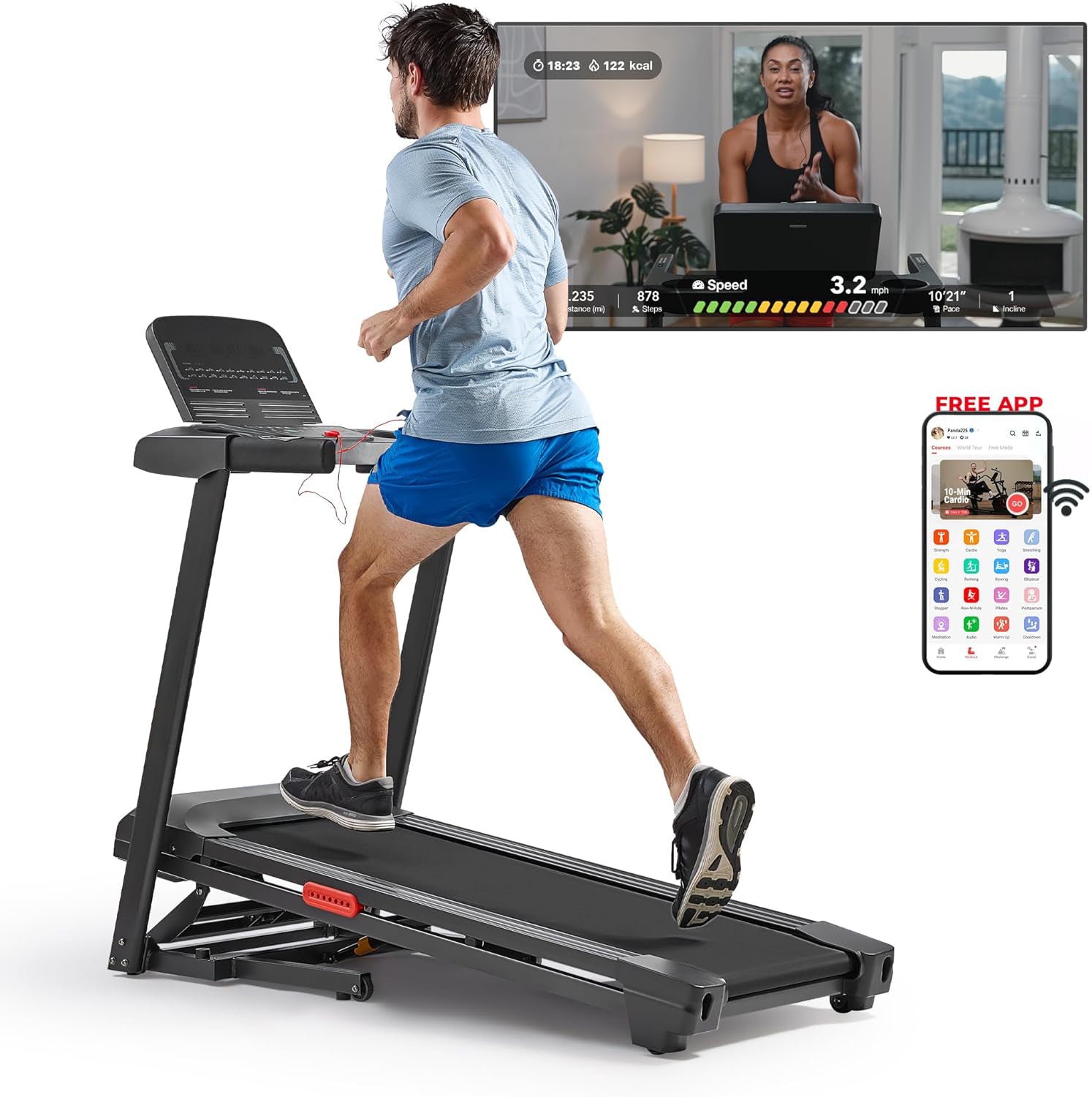 Smart WiFi Treadmills – Compact, Foldable, Portable, Under Desk & Incline Options (Manual & Auto), Brushless Motor, & Bluetooth App, LED Display, Shock Absorption