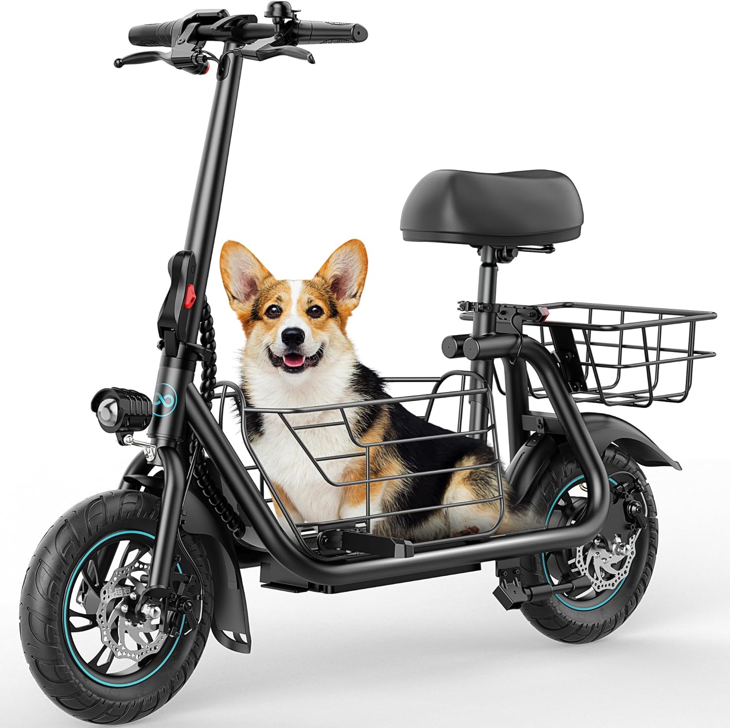 Electric Scooter with Large Middle Basket, 550W Motor 18.6 MPH 20 Mile Distance, Foldable E-Scooter with seat for Pets & Cargo