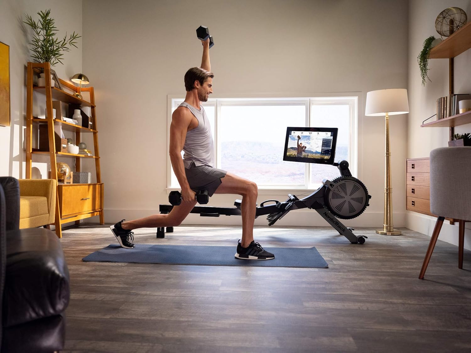 iFIT-Enabled Rower with Pivoting Touchscreen and SpaceSaver Design