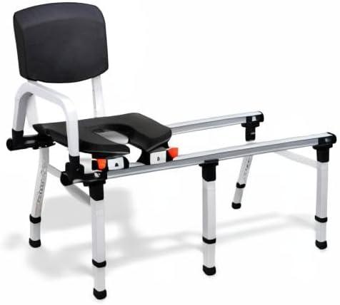Sliding Transfer Bench for Toilet-Adjacent Tubs, Adjustable Height, Grab Bar, Extended Rails, Sliding Shower Chair with Commode Compatibility