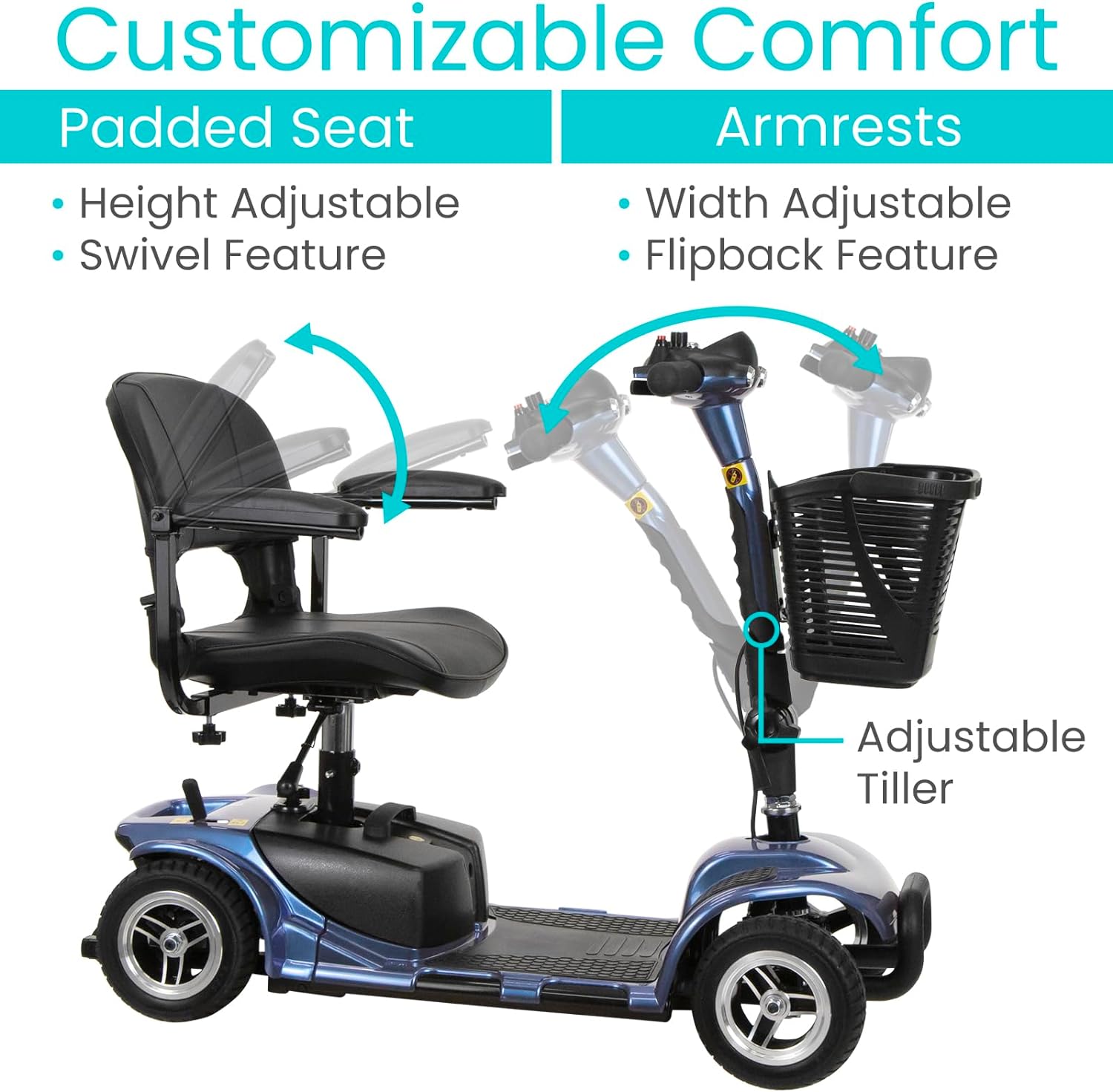 4 Wheel Mobility Scooter - Electric Powered Wheelchair Device - Compact Heavy Duty Mobile for Travel, Adults, Elderly