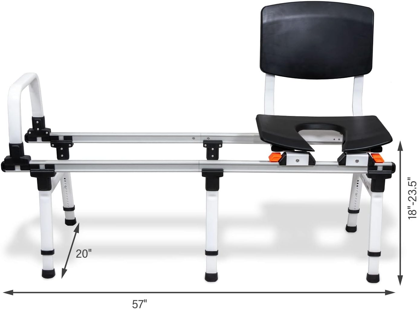 Sliding Transfer Bench for Toilet-Adjacent Tubs, Adjustable Height, Grab Bar, Extended Rails, Sliding Shower Chair with Commode Compatibility