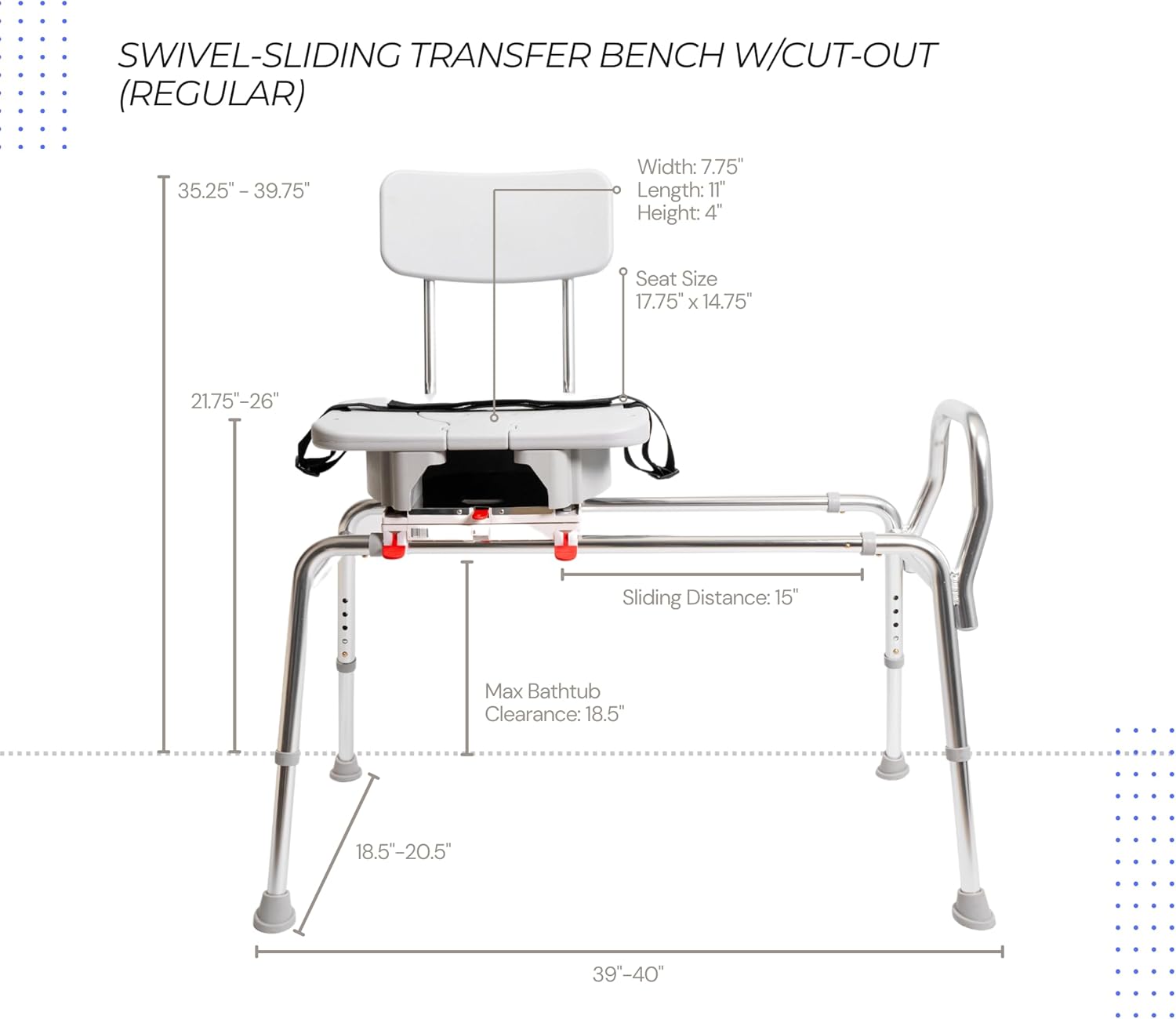 Swivel Sliding Shower Chair & Tub Transfer Bench with Cut Out, Height Adjustable, Heavy-Duty Capacity up to 400 LBs, for Safety Shower, for Elderly & Disabled