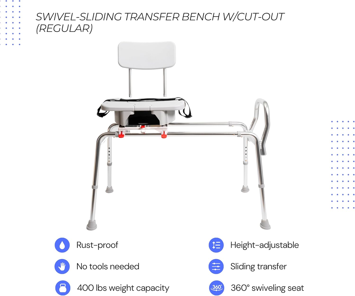Swivel Sliding Shower Chair & Tub Transfer Bench with Cut Out, Height Adjustable, Heavy-Duty Capacity up to 400 LBs, for Safety Shower, for Elderly & Disabled