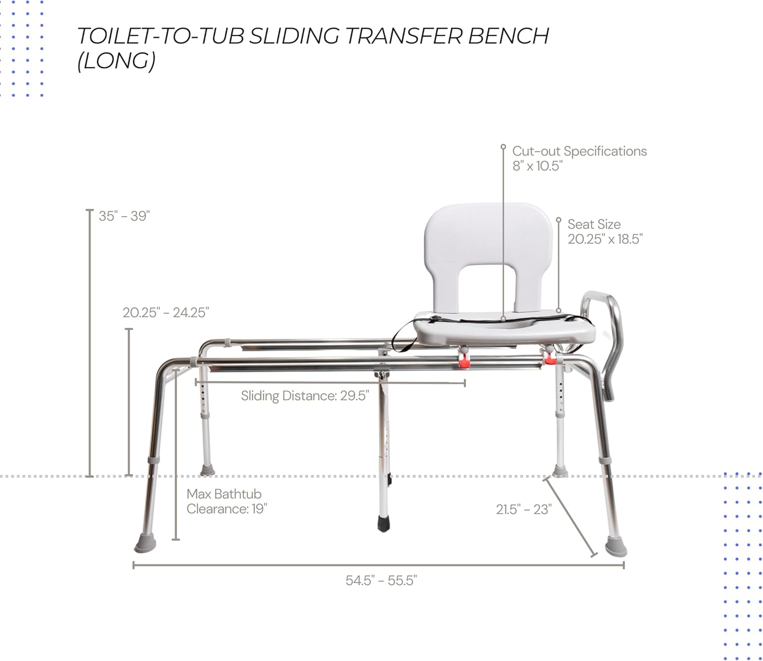 Toilet-to-Tub Sliding Transfer Bench with Cut Out, Height Adjustable, Heavy-Duty Capacity, for Safety Shower, for Elderly & Disabled