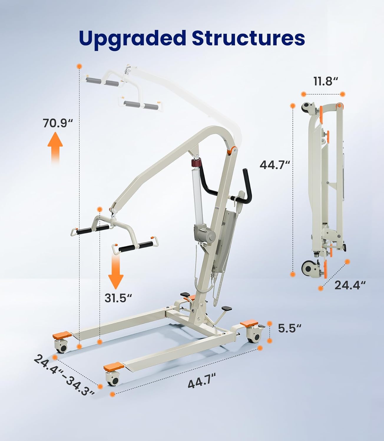 Upgrade Foldable Electric Patient Lift, Medical Body Transfer Lift with Sling, Lift Chair Lift Assist for Elderly