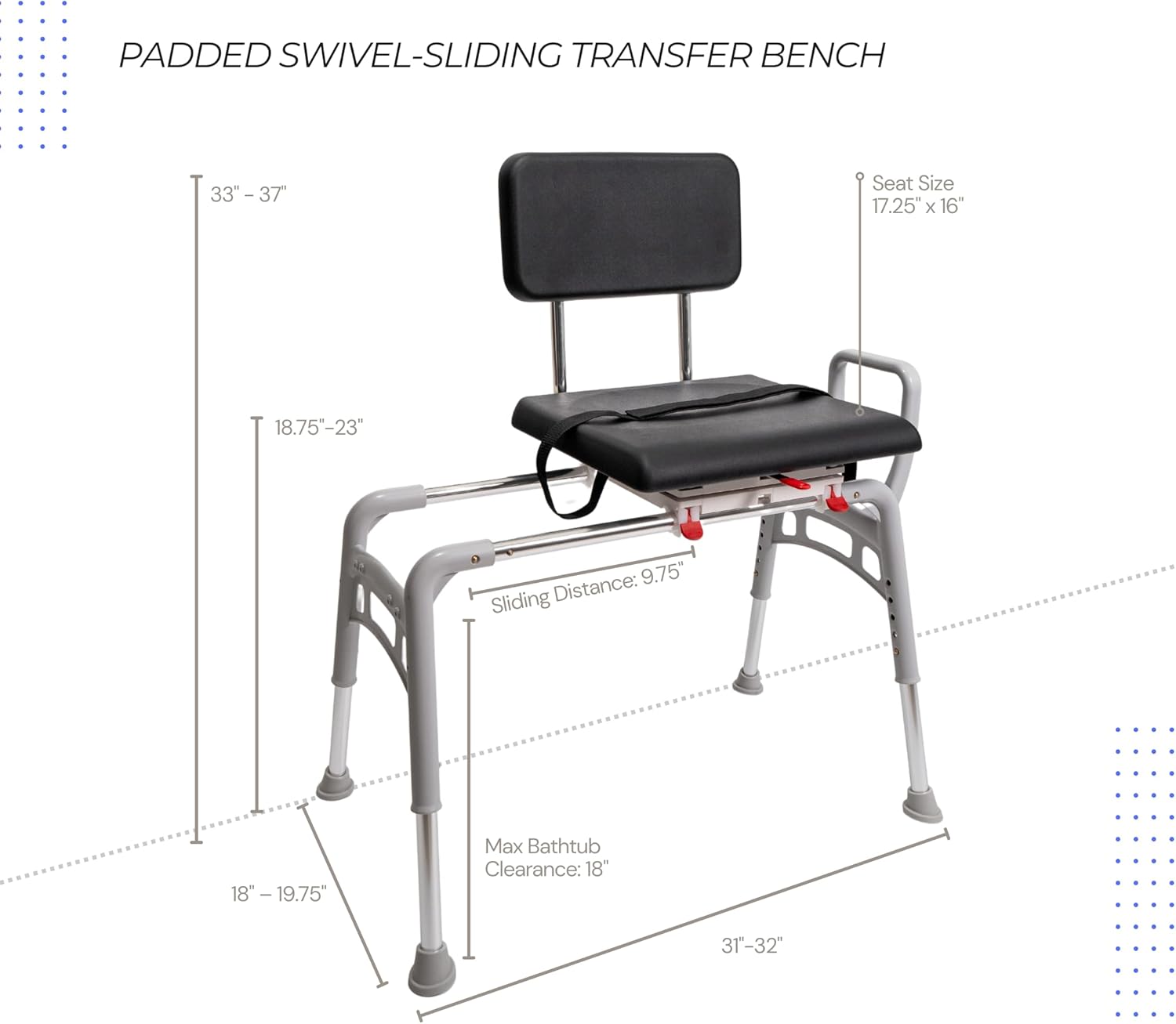 Padded Swivel Sliding Shower Chair & Transfer Bench, Height Adjustable, Heavy-Duty Capacity, for Safety Shower, for Elderly & Disabled
