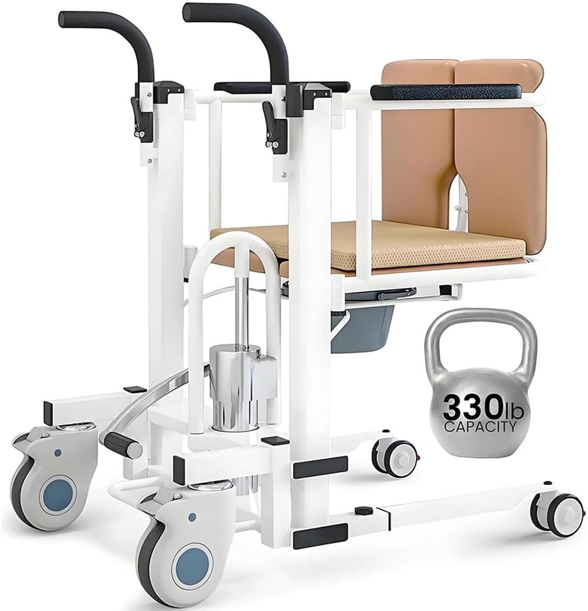 Hydraulic Patient Lift Transfer Chair for Home – 400 lb Capacity, 180° Split Seat & Commode Wheelchair for Seniors & Disabled, Easy to Use for Transfers from Beds, Toilets, Shower & Cars