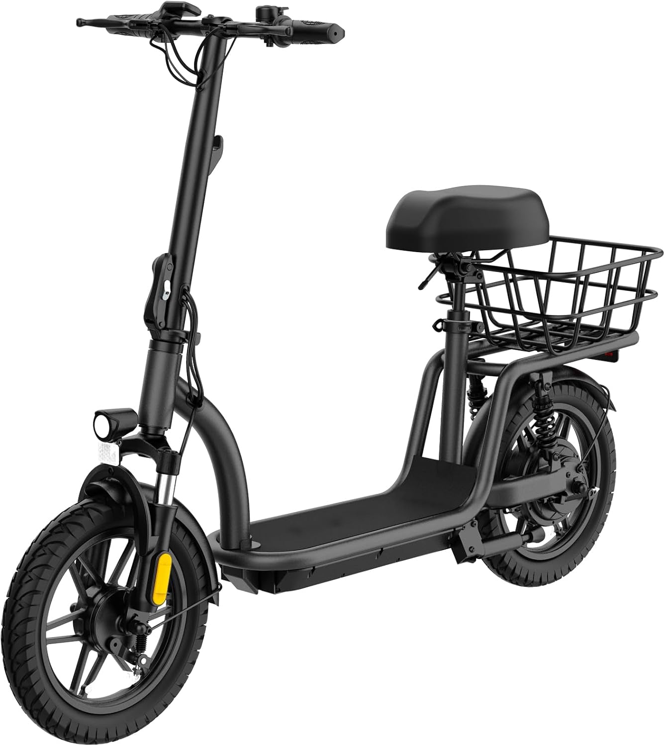 Electric Scooter with Seat for Adult, Max 16-25miles Range, 15.5-20mph Power by 350W-500W Motor, Comfortable 14" Pneumatic Tire and Wider Deck & Height Adujustable Seat with Carry Basket