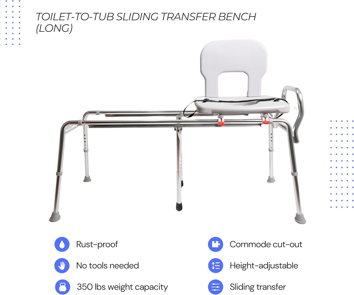 Toilet-to-Tub Sliding Transfer Bench with Cut Out, Height Adjustable, Heavy-Duty Capacity, for Safety Shower, for Elderly & Disabled