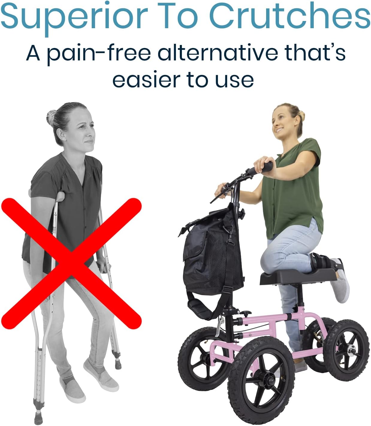 All Terrain Knee Scooter Walker for Foot Injuries - Adult Broken Leg Crutch Cart Roller for Surgery, Broken Foot, Ankle Injury - Kneeling Rolling Steerable Seated Wheel Scooter Aid