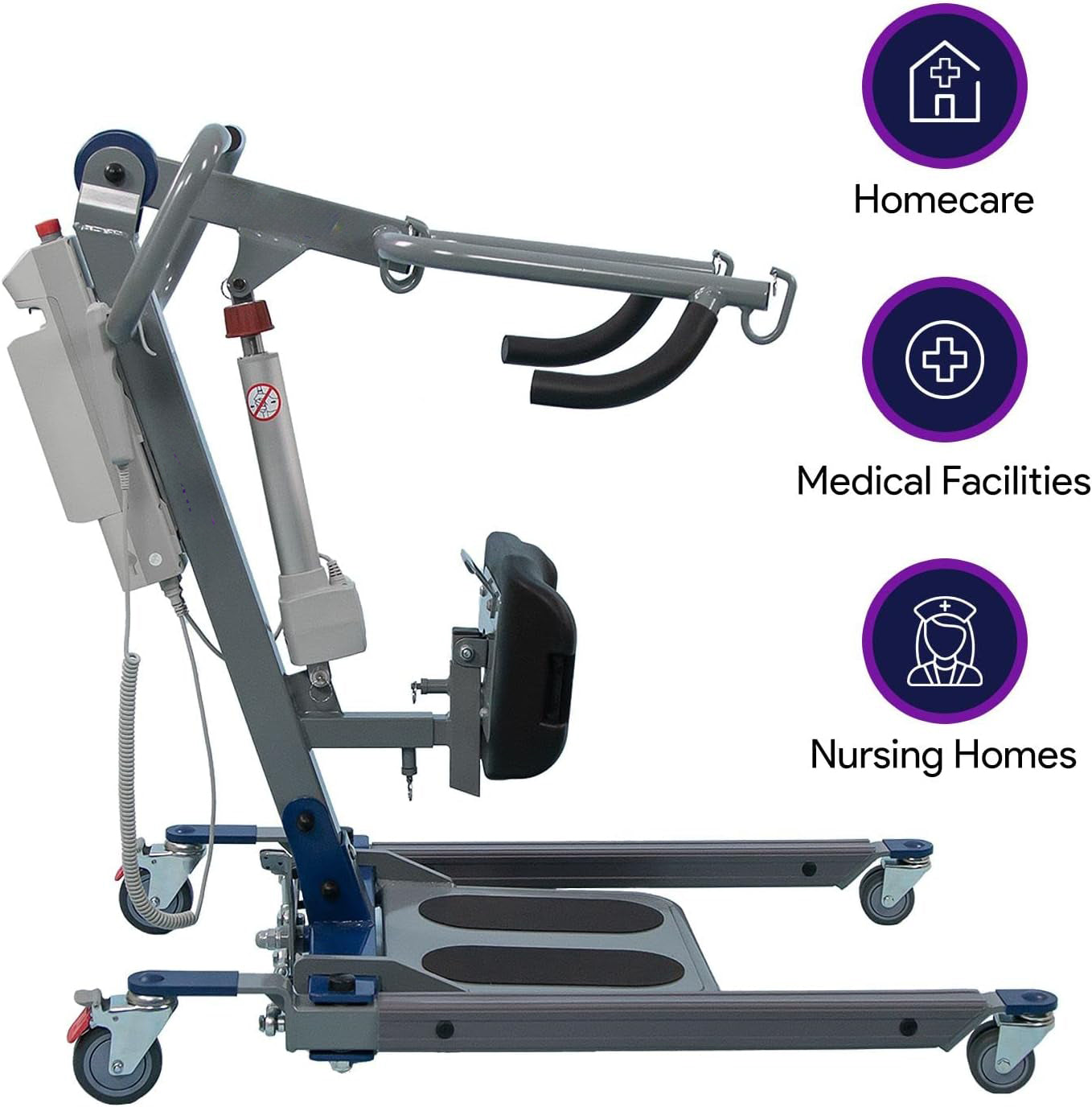 Sit to Stand Lift - Bariatric Full Body Patient Transfer Lifter for Home Use and Facilities - Long Lasting Battery, 600 Pound Weight Capacity, 4 Sling Hooks
