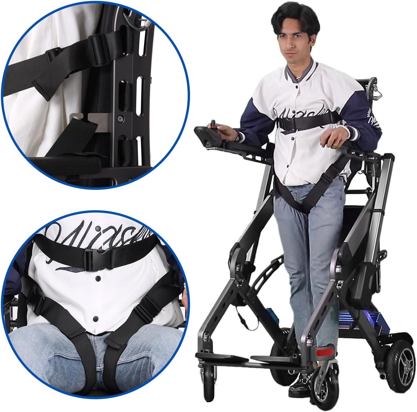 Electric Stand Up Medical Walker with Seat, Physical Therapy Equipment Walking Assist Exercise Rehabilitation Device, Adjustable Height, 13 Miles Long Travel Range with Stands 260lbs