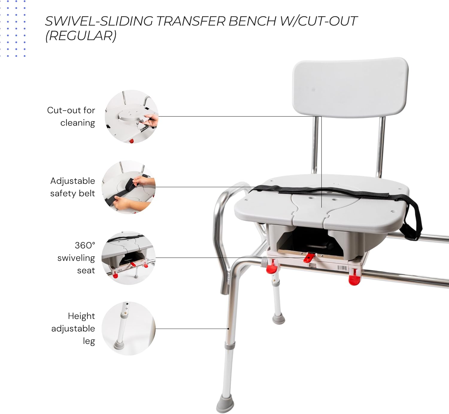 Swivel Sliding Shower Chair & Tub Transfer Bench with Cut Out, Height Adjustable, Heavy-Duty Capacity up to 400 LBs, for Safety Shower, for Elderly & Disabled