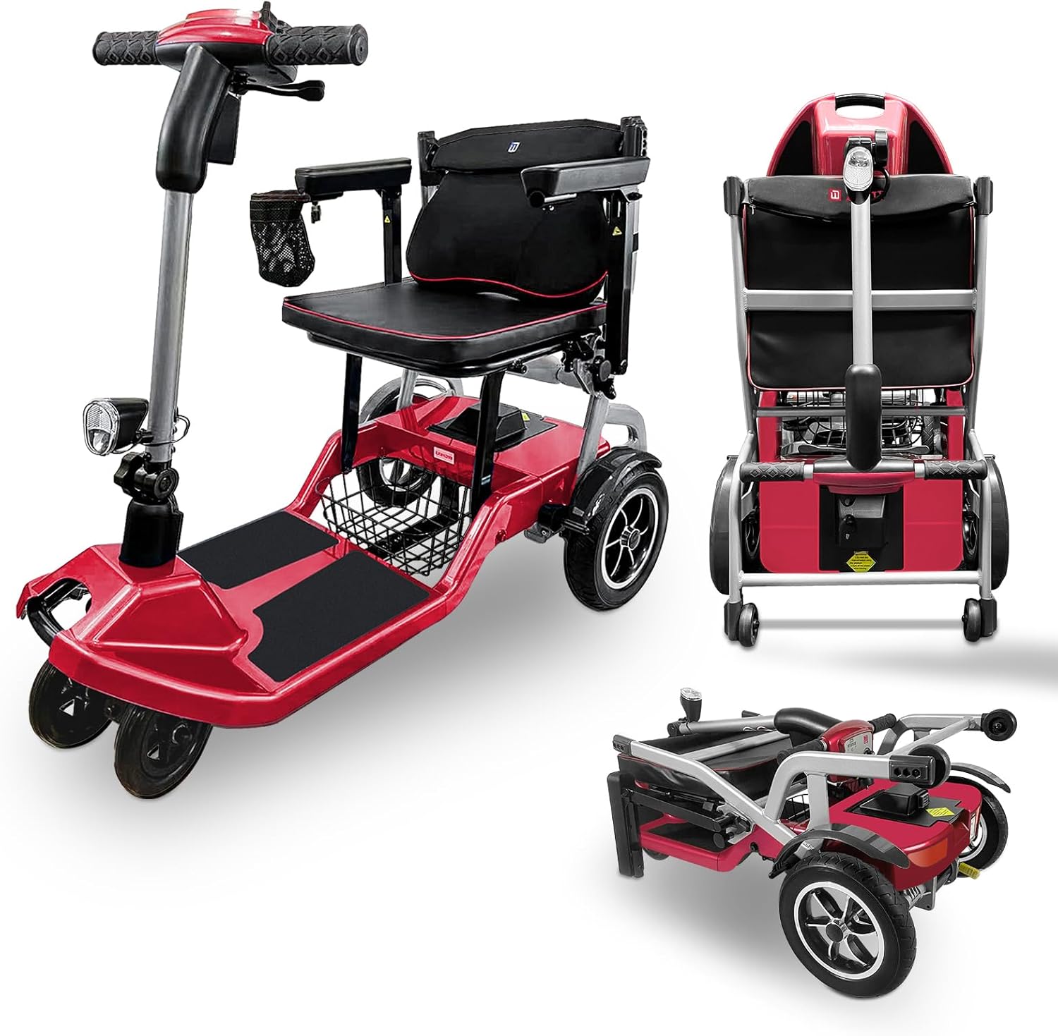 R3b-Mobility Scooters for Seniors Adults Ultra Lightweight Electric Powered Folding 4 Wheel Mobility Scooter with Headlight Cup Holder, Compact & Convenient for Travel Airline Approved, Red