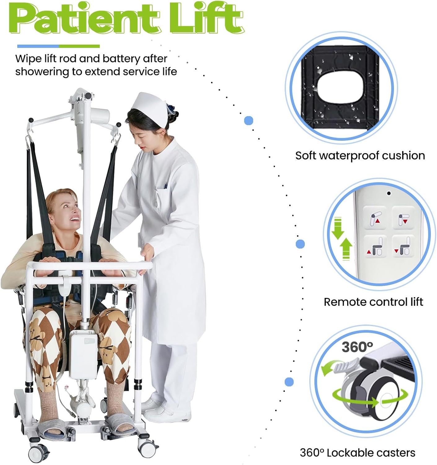 Electric Patient Lift Transfer Chair,Foldable Transfer Lift Wheelchair for Home Car,Height Adjustable with Hanger Device,Portable Handicap Lift Shower Chair,Transfer Chairs for Seniors