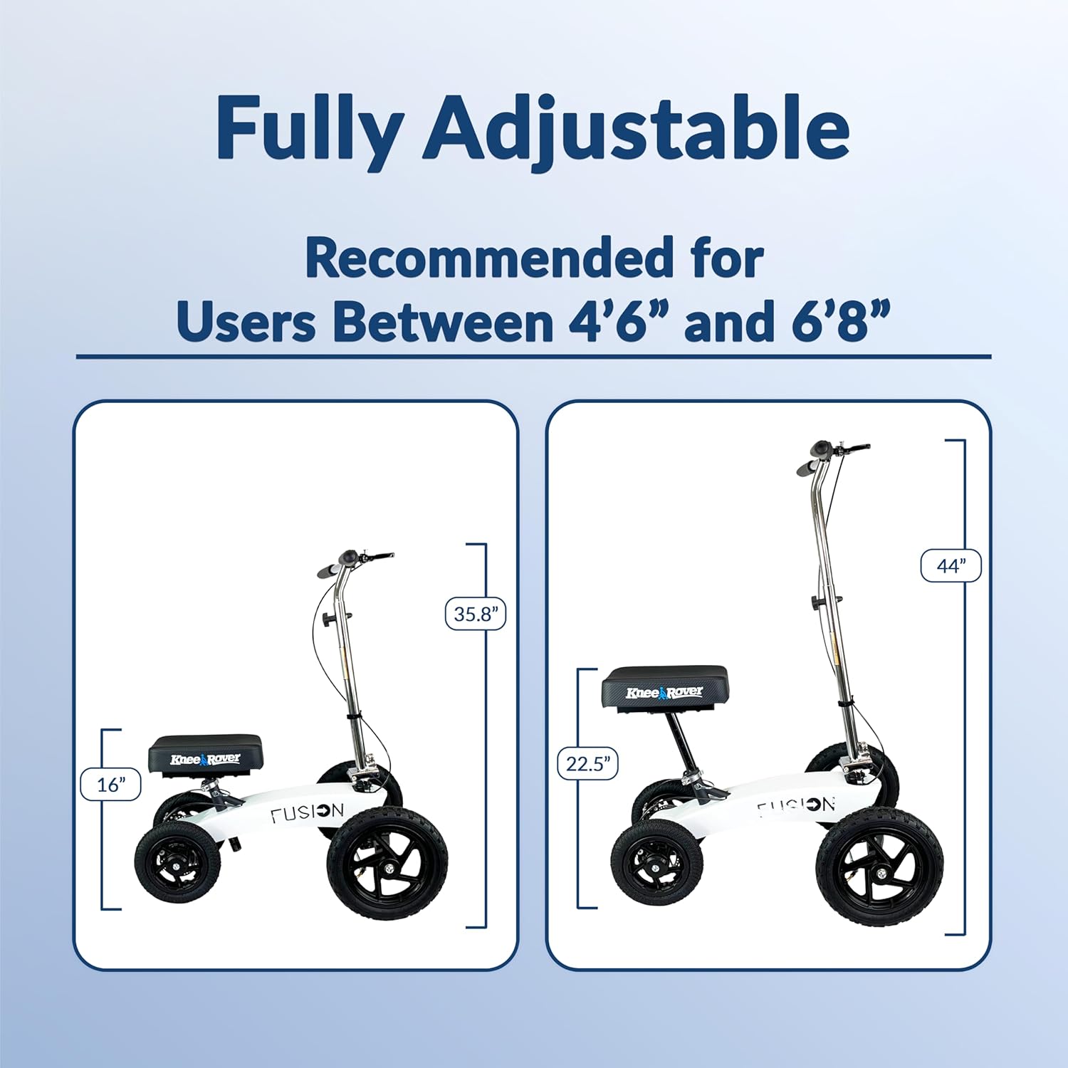 All Terrain Fusion Patented Knee Scooter with 4 Wheel Steering - Knee Walker for Adults for Foot Surgery, Broken Ankle, Foot Injuries - Heavy Duty Knee Rover Scooter for Broken Foot