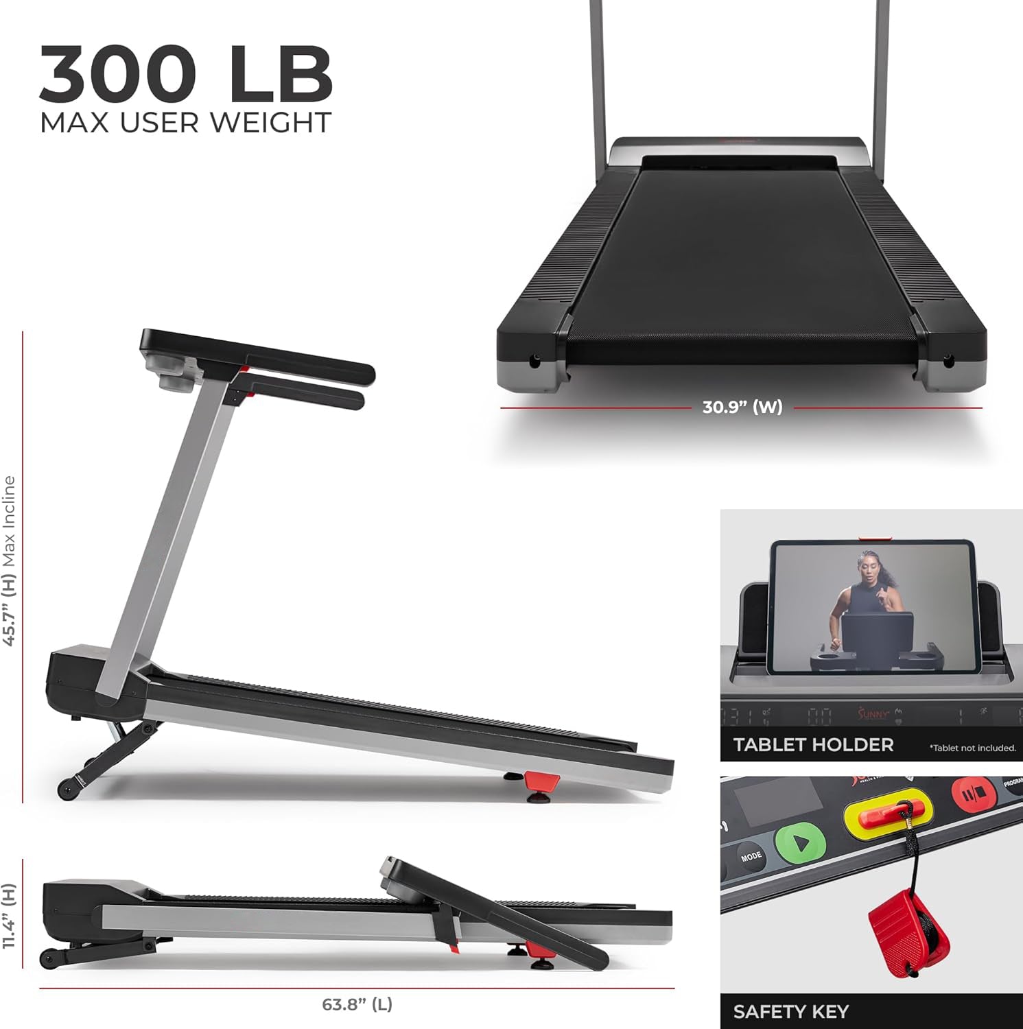 Premium Foldable Treadmill for Home, Running or Walking with Auto Incline, Shock Absorption, Digital Display, Optional 20” Running Deck, Free SunnyFit App Bluetooth Connection
