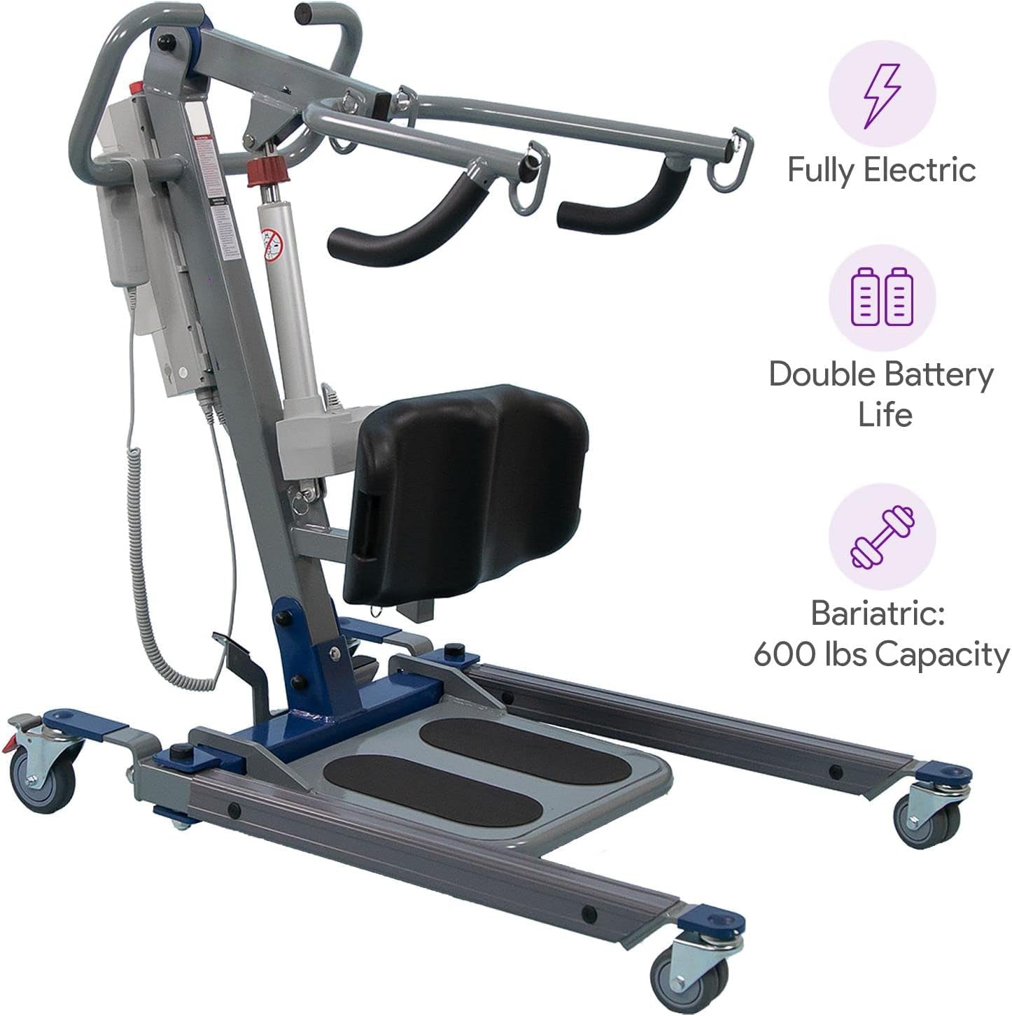 Sit to Stand Lift - Bariatric Full Body Patient Transfer Lifter for Home Use and Facilities - Long Lasting Battery, 600 Pound Weight Capacity, 4 Sling Hooks