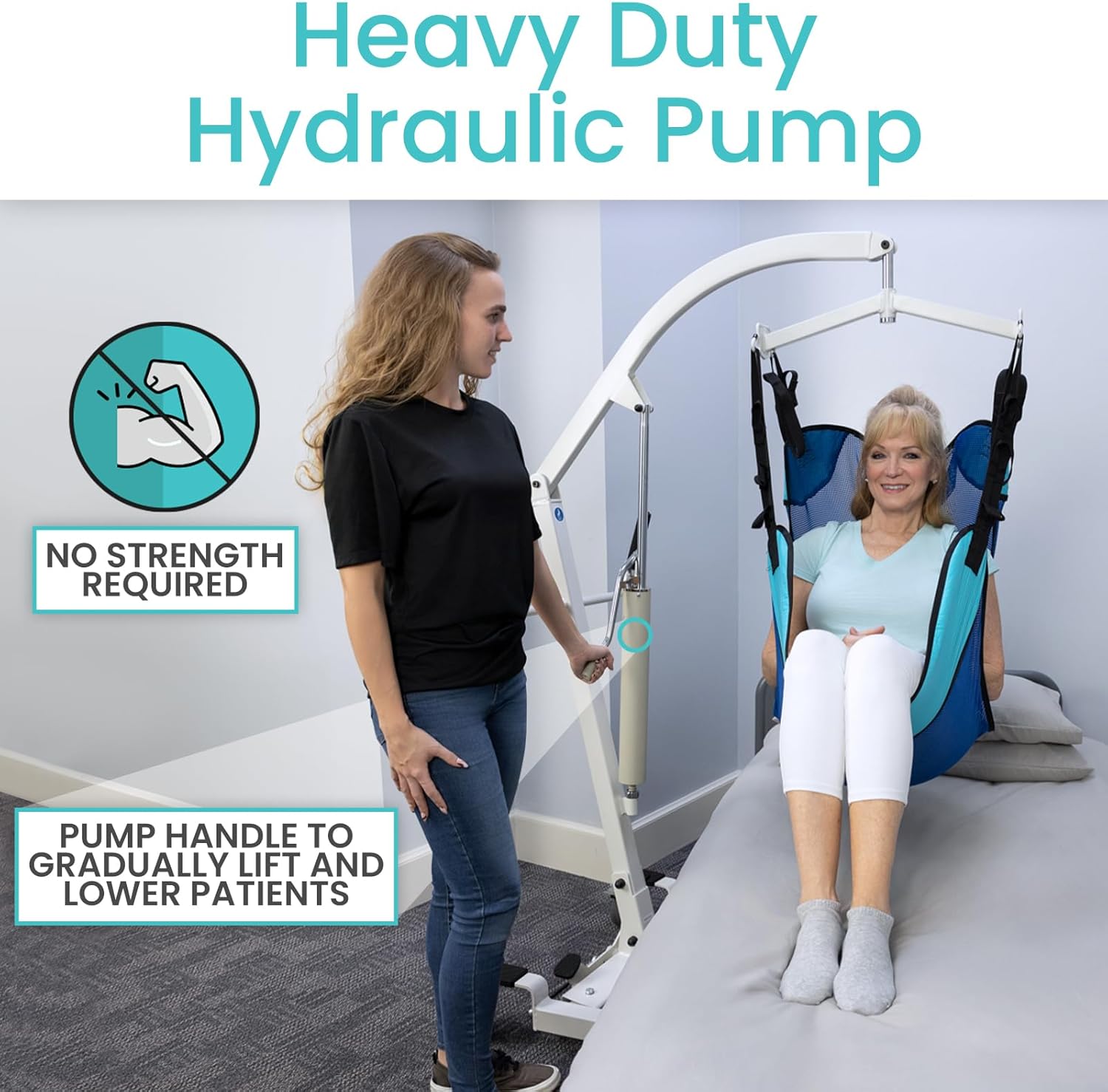 Hydraulic Patient Lift for Home Use with Sling - Portable, Medical Patient Transfer Lift System - Sit to Stand Lift Assist