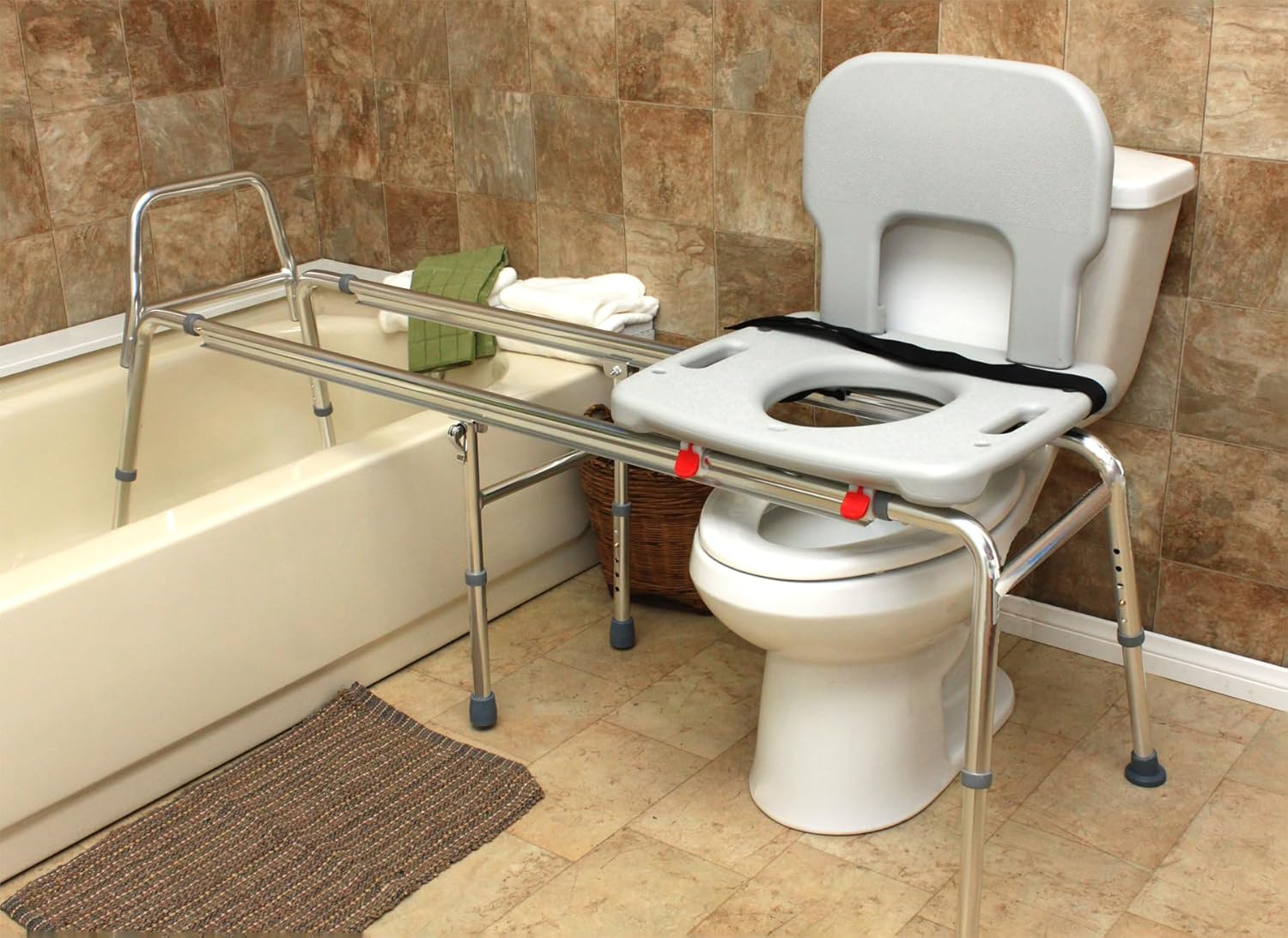 Toilet-to-Tub Sliding Transfer Bench with Cut Out, Height Adjustable, Heavy-Duty Capacity, for Safety Shower, for Elderly & Disabled