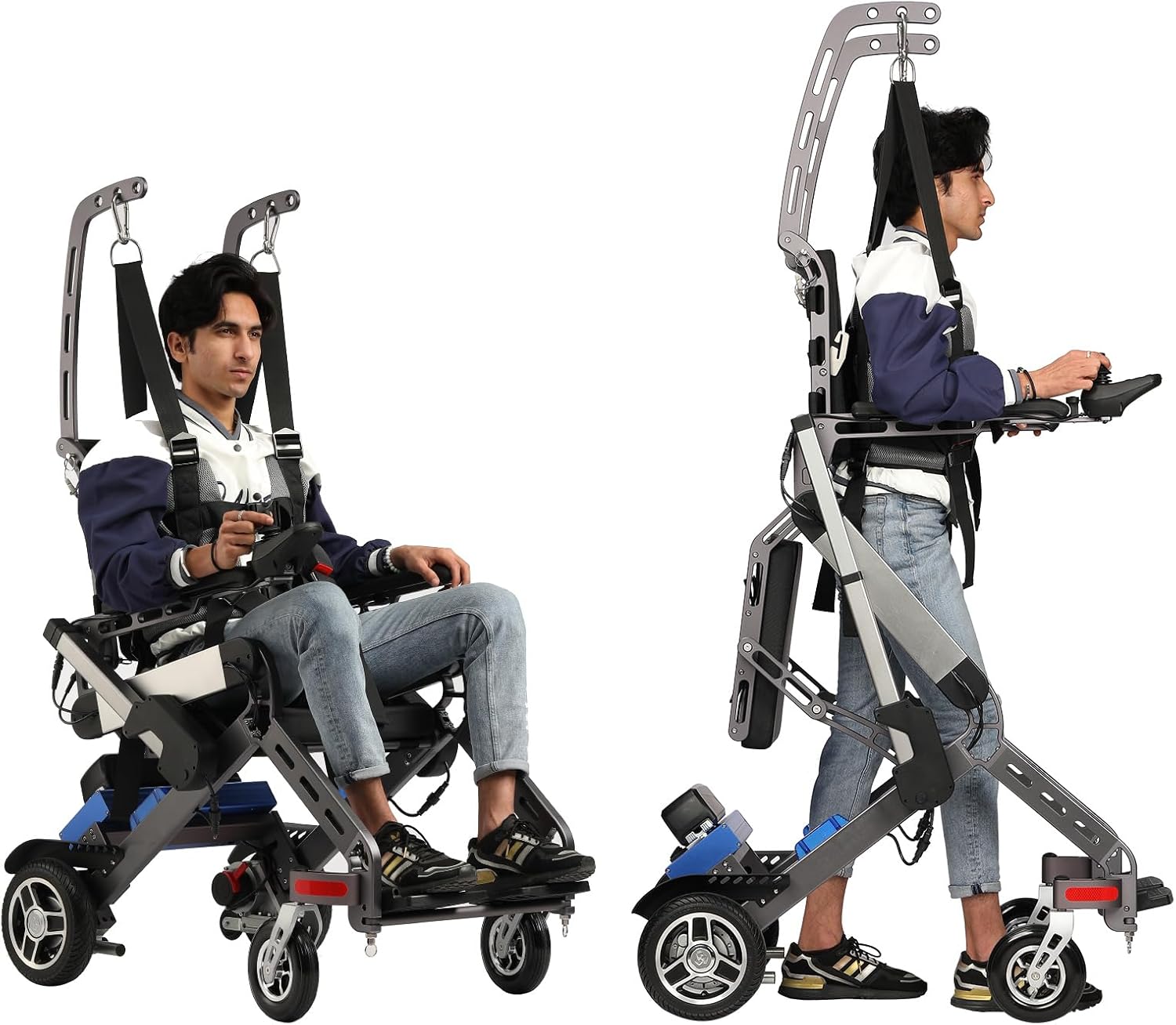 Electric Stand Up Medical Walker with Seat, Physical Therapy Equipment Walking Assist Exercise Rehabilitation Device, Adjustable Height, 13 Miles Long Travel Range with Stands 260lbs