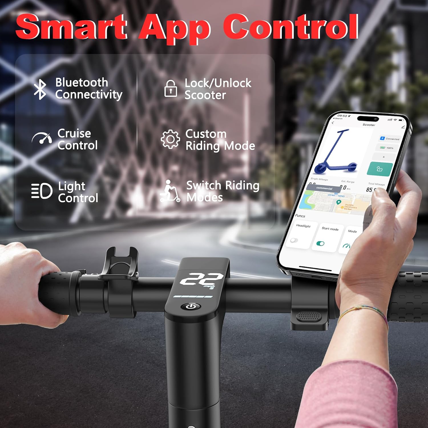 Electric Scooter, 10Inch Solid Tires-10.5Ah Folding Escooter for Adults and Teens with Dual Braking,Dual Suspension, App