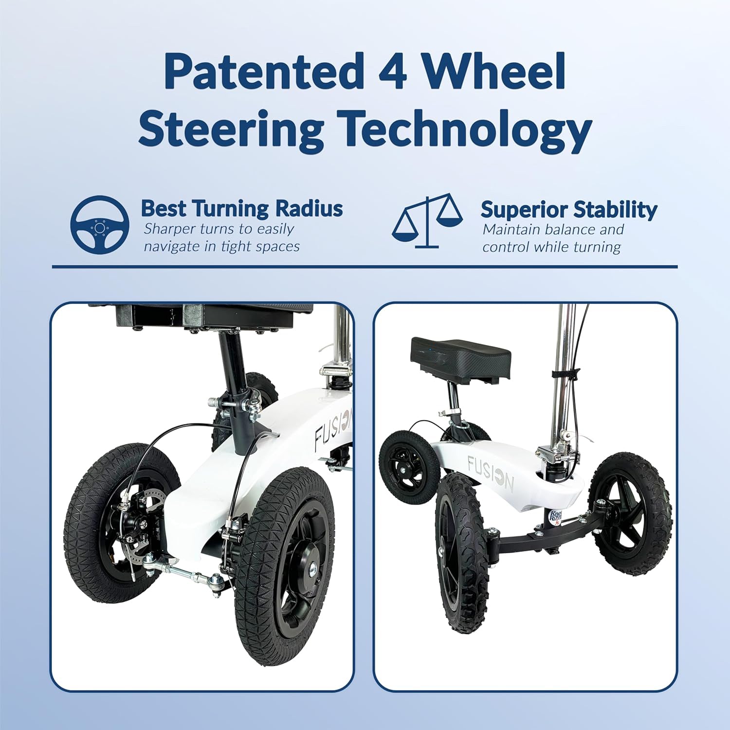 All Terrain Fusion Patented Knee Scooter with 4 Wheel Steering - Knee Walker for Adults for Foot Surgery, Broken Ankle, Foot Injuries - Heavy Duty Knee Rover Scooter for Broken Foot