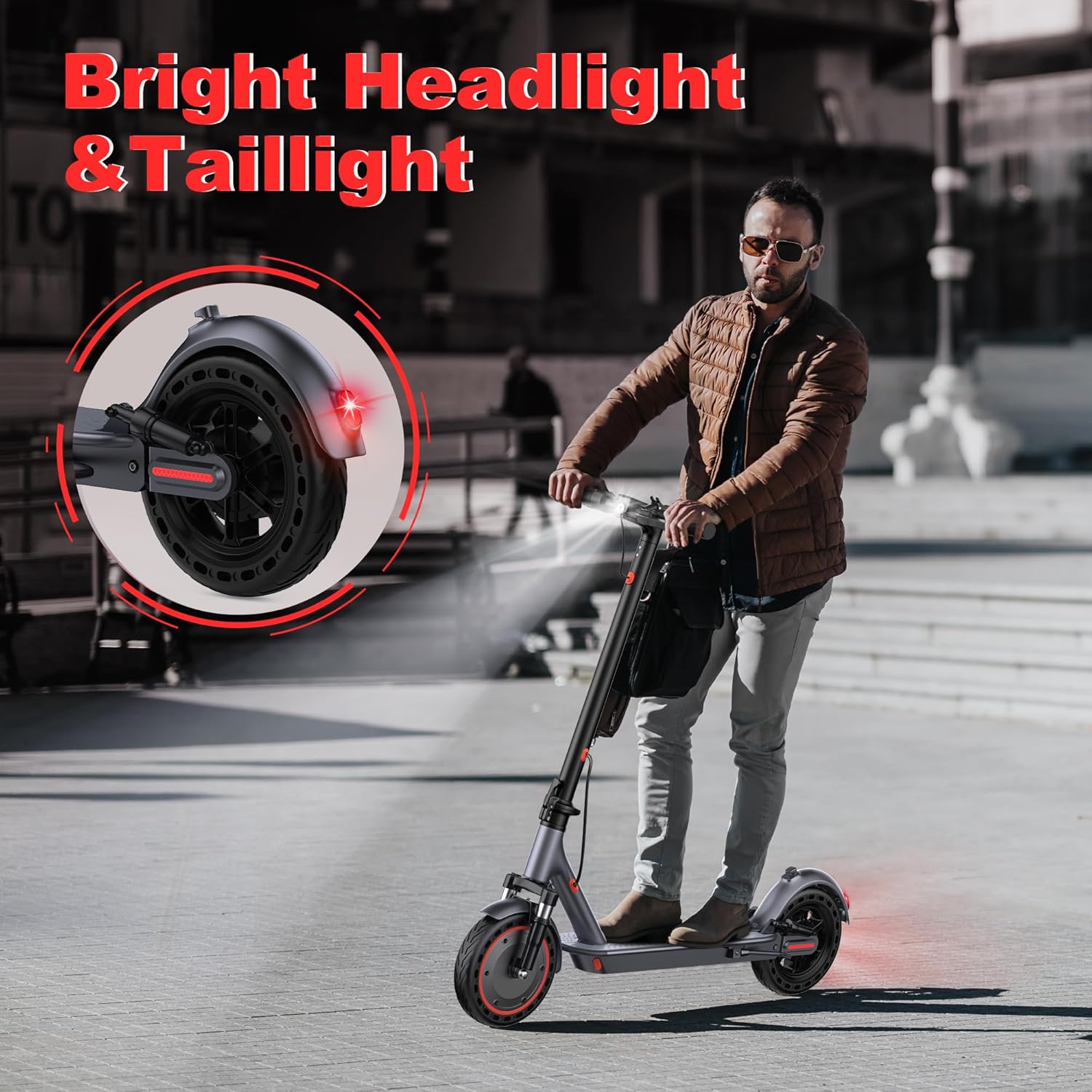 Electric Scooter, 10Inch Solid Tires-10.5Ah Folding Escooter for Adults and Teens with Dual Braking,Dual Suspension, App
