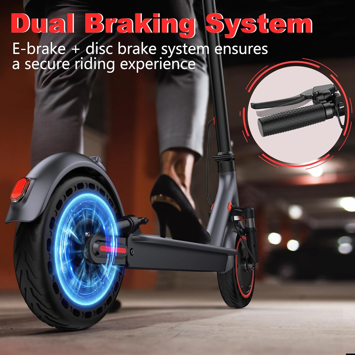 Electric Scooter, 10Inch Solid Tires-10.5Ah Folding Escooter for Adults and Teens with Dual Braking,Dual Suspension, App
