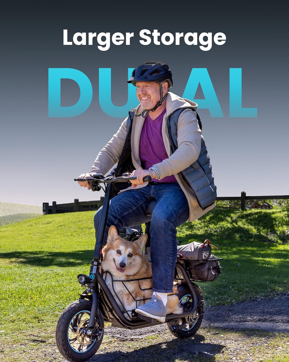 Electric Scooter with Large Middle Basket, 550W Motor 18.6 MPH 20 Mile Distance, Foldable E-Scooter with seat for Pets & Cargo