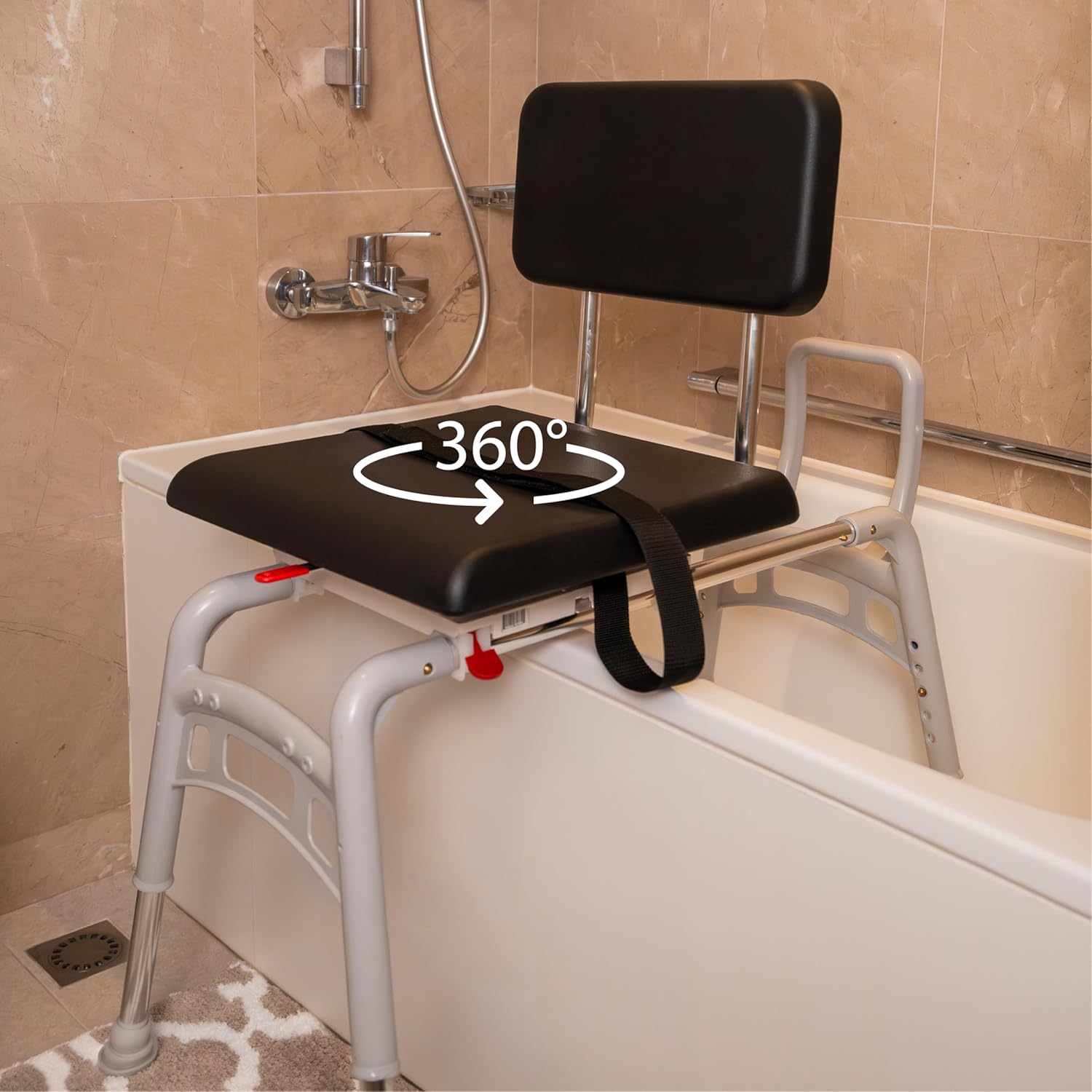 Padded Swivel Sliding Shower Chair & Transfer Bench, Height Adjustable, Heavy-Duty Capacity, for Safety Shower, for Elderly & Disabled