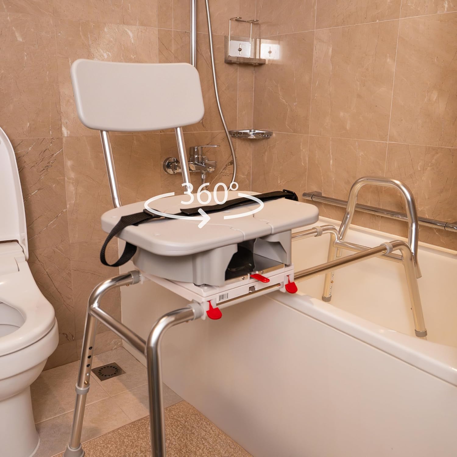 Swivel Sliding Shower Chair & Tub Transfer Bench with Cut Out, Height Adjustable, Heavy-Duty Capacity up to 400 LBs, for Safety Shower, for Elderly & Disabled