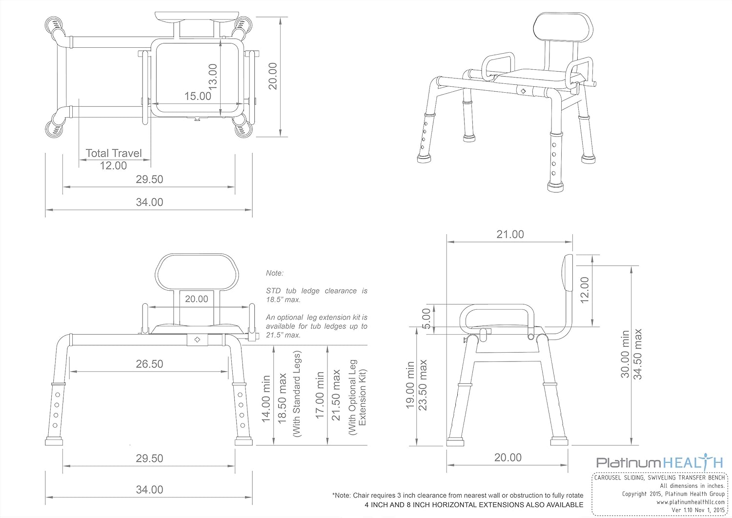Hip Solution(tm) Bath and Shower Transfer Bench