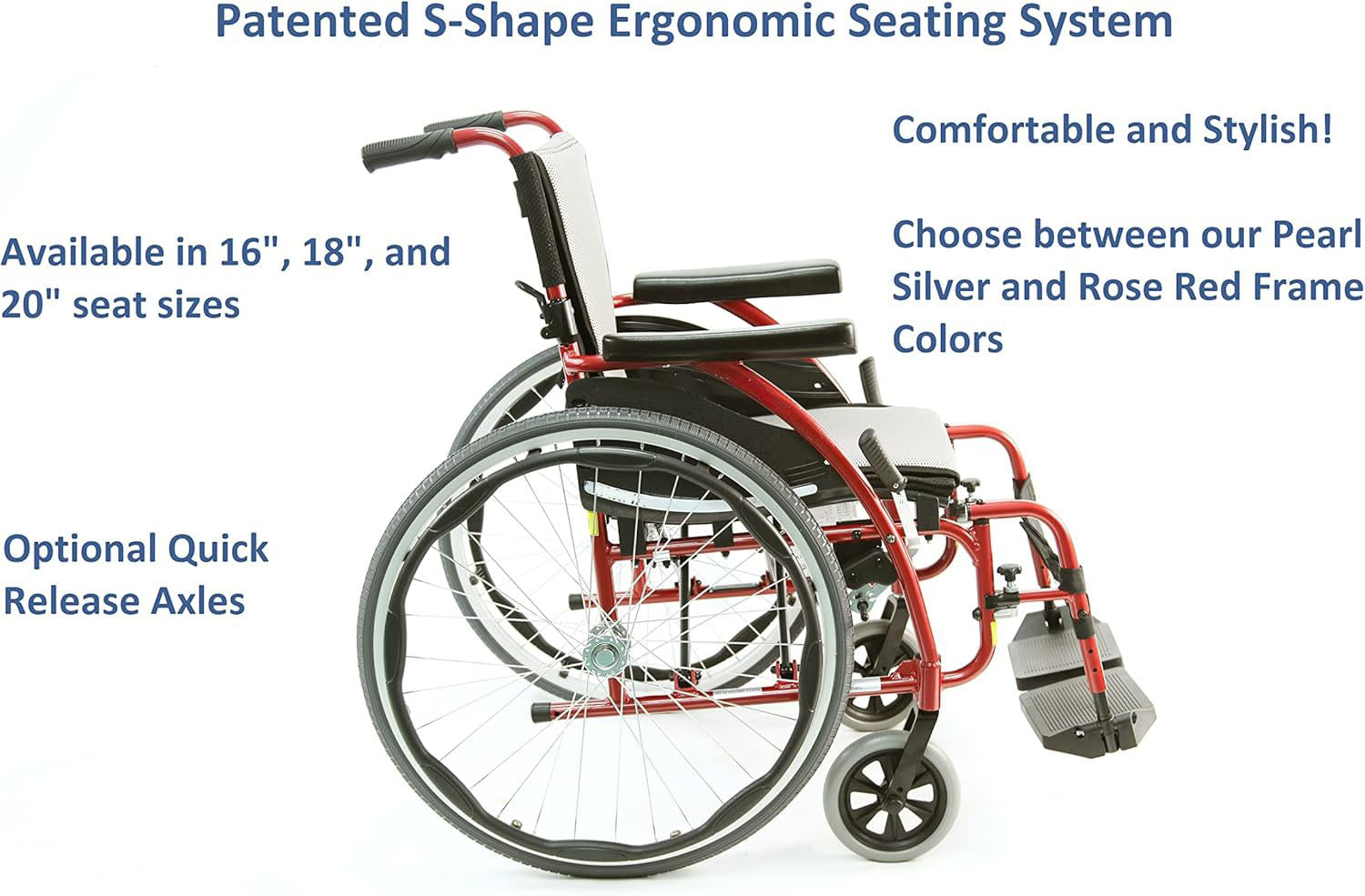 S-115 25 lbs Ultra Light Ergonomic Wheelchair with Removable Footrest Red Color
