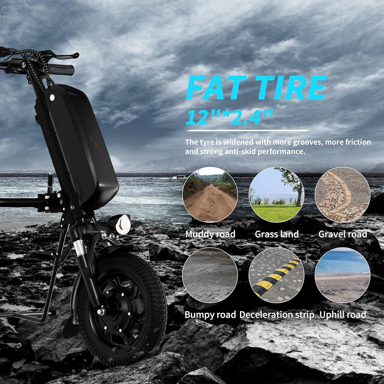 Electric Handcycle Wheelchair Attachment for Upgrading Manual Wheelchair to Electric Wheelchair, 31 Miles Travel Range, 36V 500W, Suitable for 0.87-1.3 inch Tube Diameter, Side Connection, Black, Size: 10.4 Ah