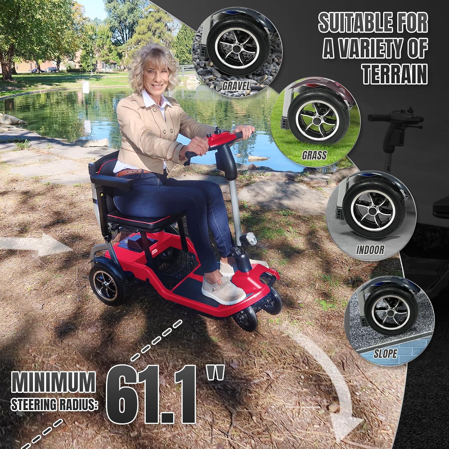 R3b-Mobility Scooters for Seniors Adults Ultra Lightweight Electric Powered Folding 4 Wheel Mobility Scooter with Headlight Cup Holder, Compact & Convenient for Travel Airline Approved, Red