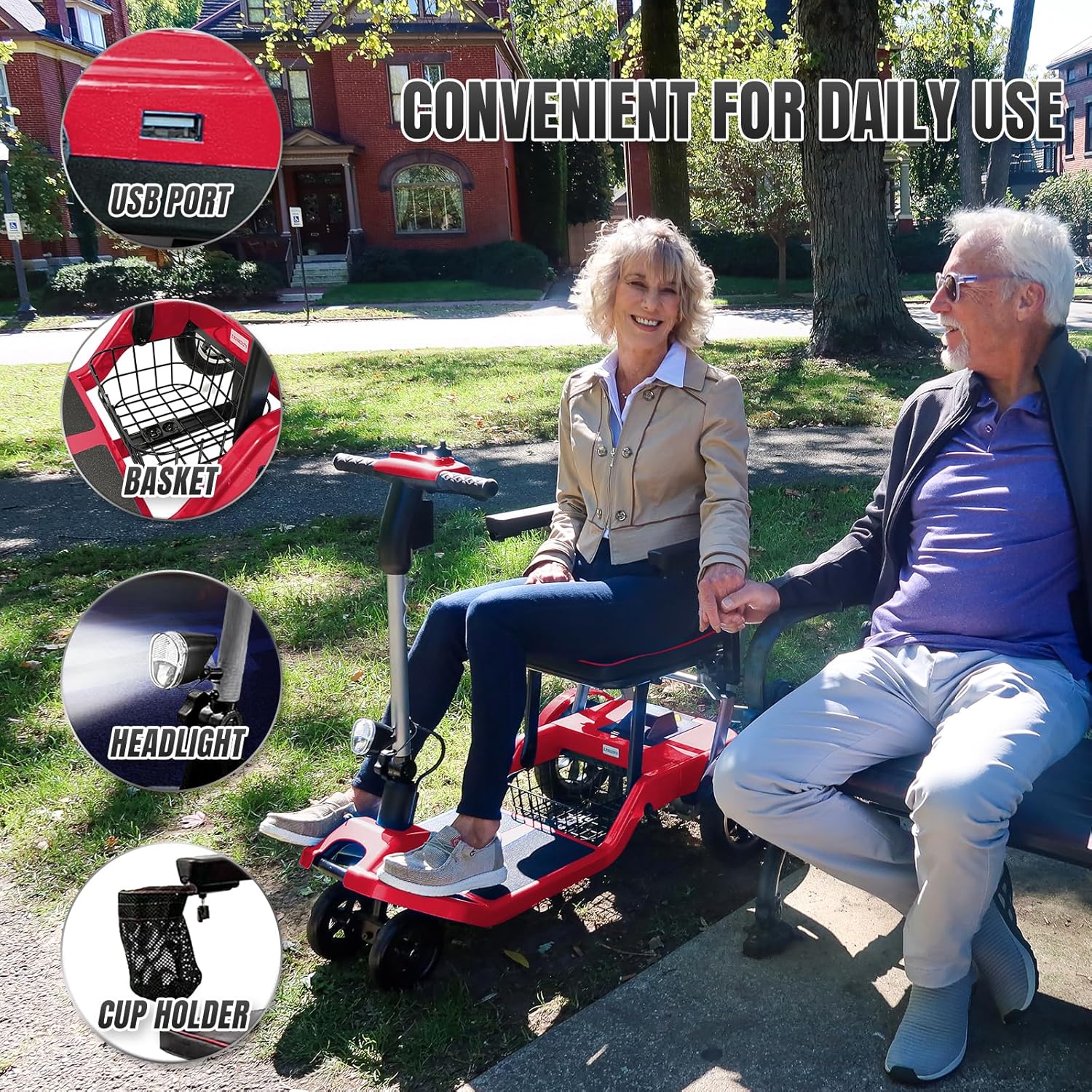 R3b-Mobility Scooters for Seniors Adults Ultra Lightweight Electric Powered Folding 4 Wheel Mobility Scooter with Headlight Cup Holder, Compact & Convenient for Travel Airline Approved, Red