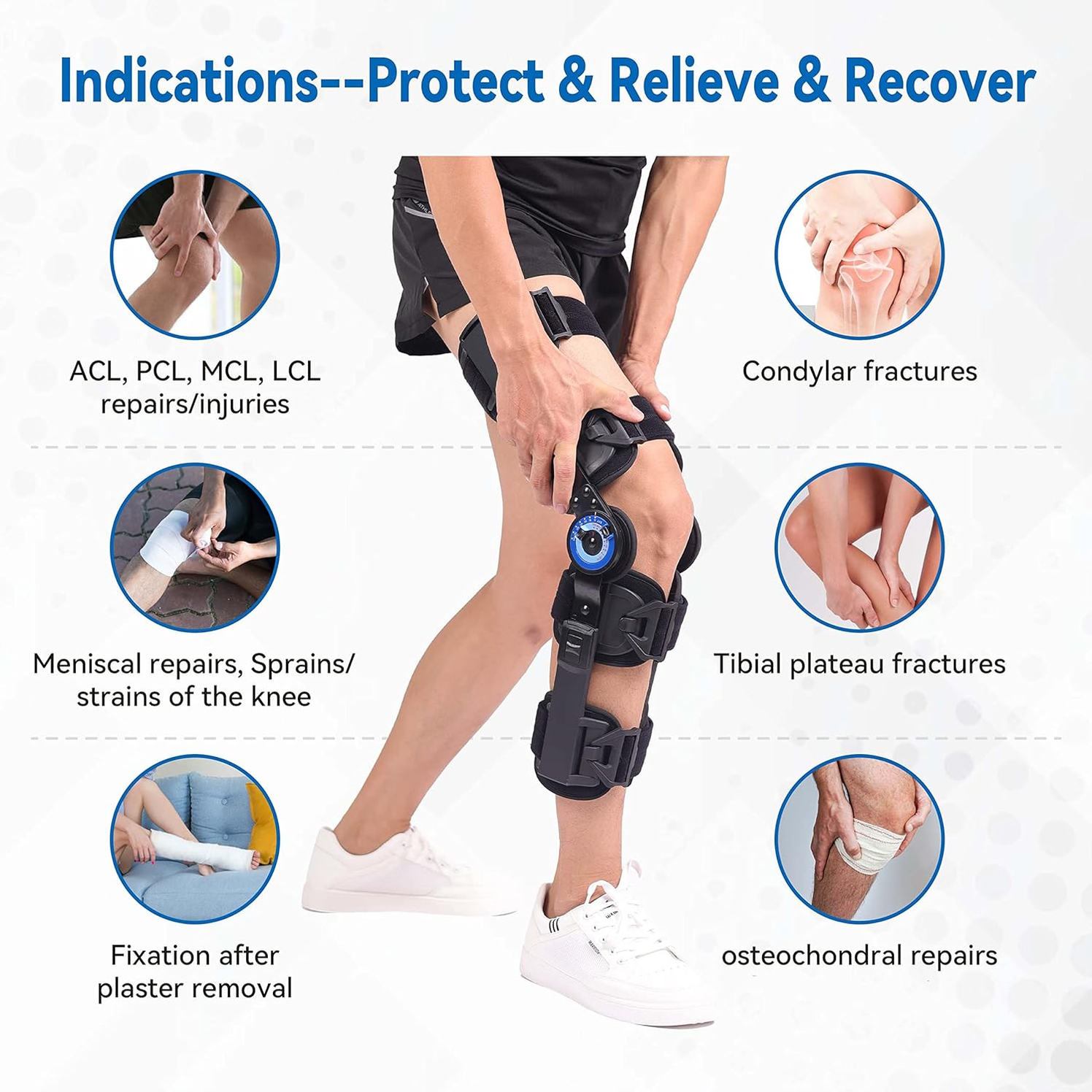 Hinged ROM Knee Brace, Post Op Knee Brace for Recovery Stabilization, ACL, MCL and PCL Injury, Adjustable Medical Orthopedic Support Stabilizer After Surgery